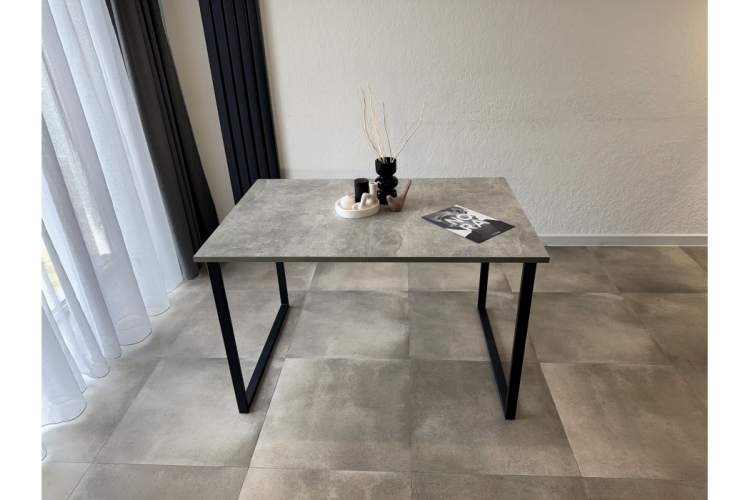 Стол деревянный Лиман 117 (157) x 77 бетон светлый / черный матовый-3