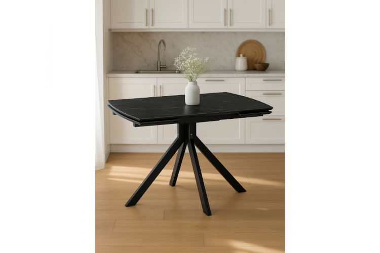 Керамический стол Катчел 120(180)x80 черный мрамор / черный-1