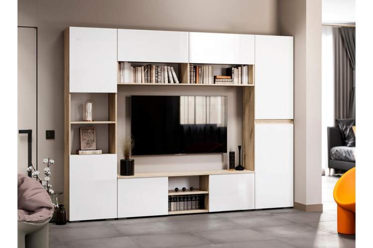 ТВ-тумба Алетра ТБ01-1600 дуб крафт серый / глянец белый-2