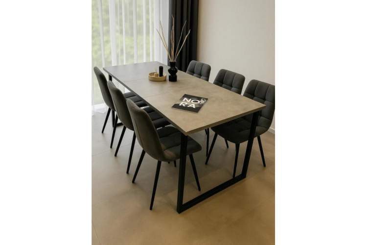 Стол деревянный Лиман 117 (157) x 77 бетон светлый / черный матовый-2