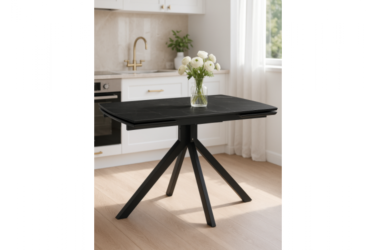 Керамический стол Катчел 120(180)x80 черный мрамор / черный-2