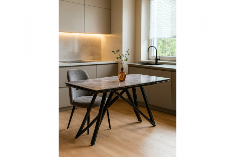 Стол стеклянный Вилсон 140(200)х80 серый мрамор / черный-1