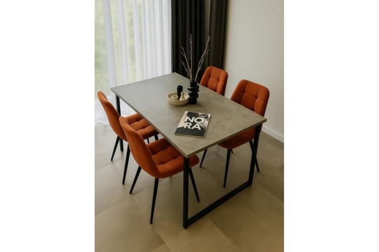 Стол деревянный Лиман 117 (157) x 77 бетон светлый / черный матовый-1