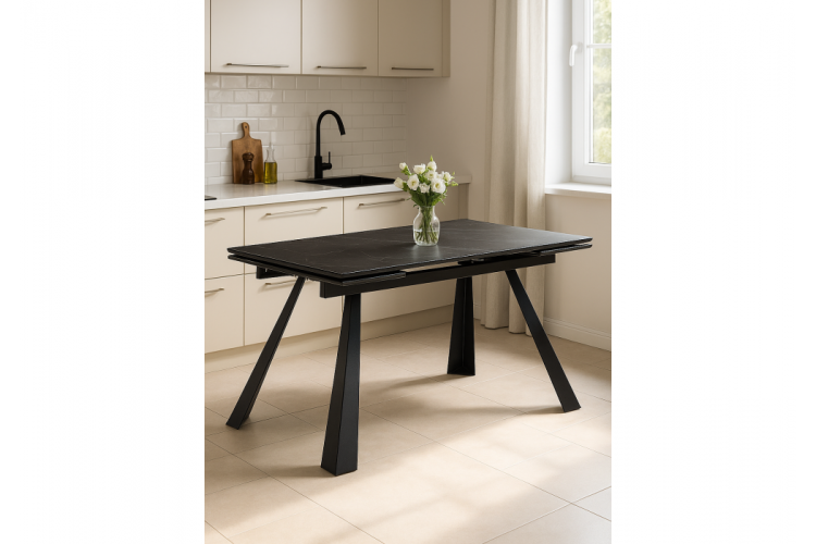 Керамический стол Маунт 140x80 черный мрамор / черный-1