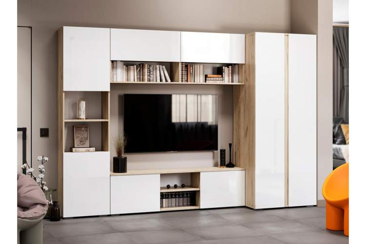 ТВ-тумба Алетра ТБ01-1600 дуб крафт серый / глянец белый-1