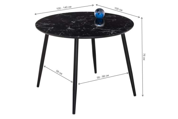 Стол стеклянный Кловис вставка стекло черный мрамор / черный-3