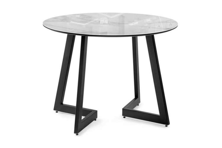 Стол стеклянный Алингсос 100(140)х100х76 белый мрамор / черный-1