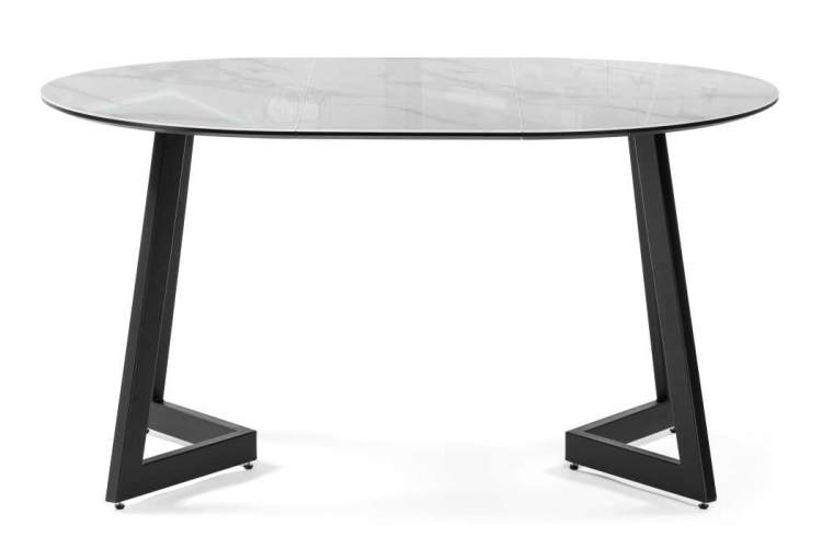 Стол стеклянный Алингсос 100(140)х100х76 белый мрамор / черный-3