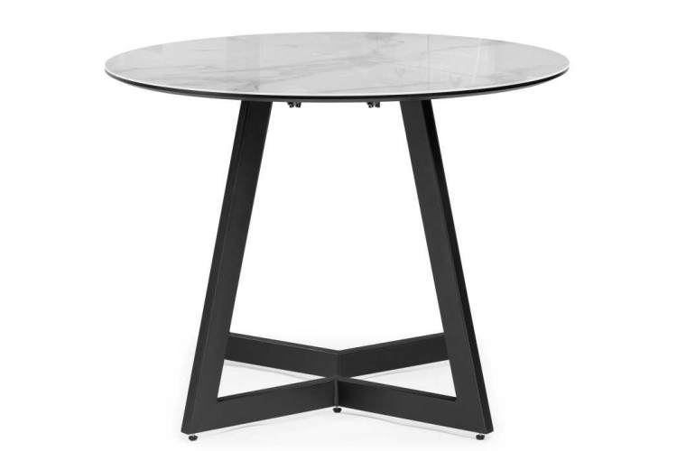 Стол стеклянный Алингсос 100(140)х100х76 белый мрамор / черный-4