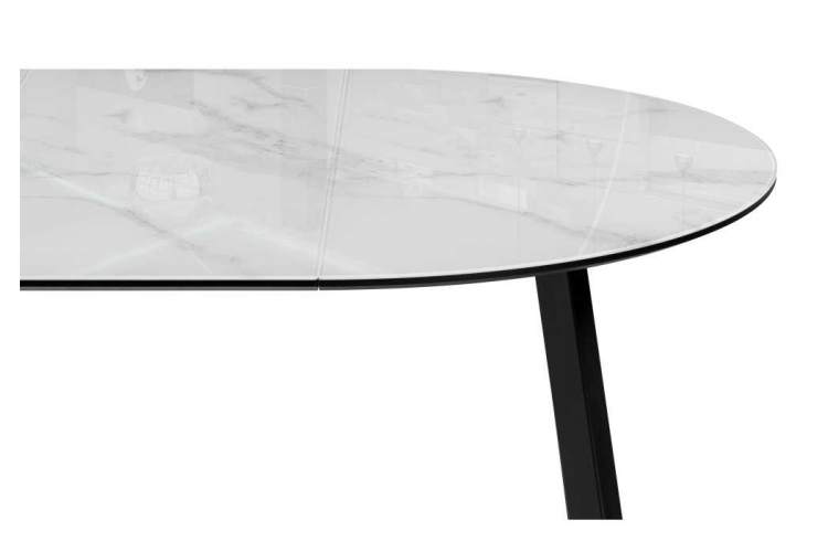 Стол стеклянный Алингсос 100(140)х100х76 белый мрамор / черный-5