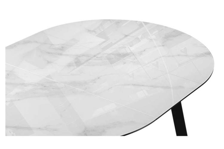 Стол стеклянный Алингсос 100(140)х100х76 белый мрамор / черный-6