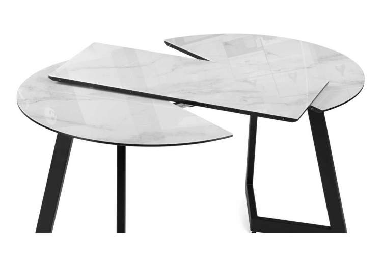 Стол стеклянный Алингсос 100(140)х100х76 белый мрамор / черный-7