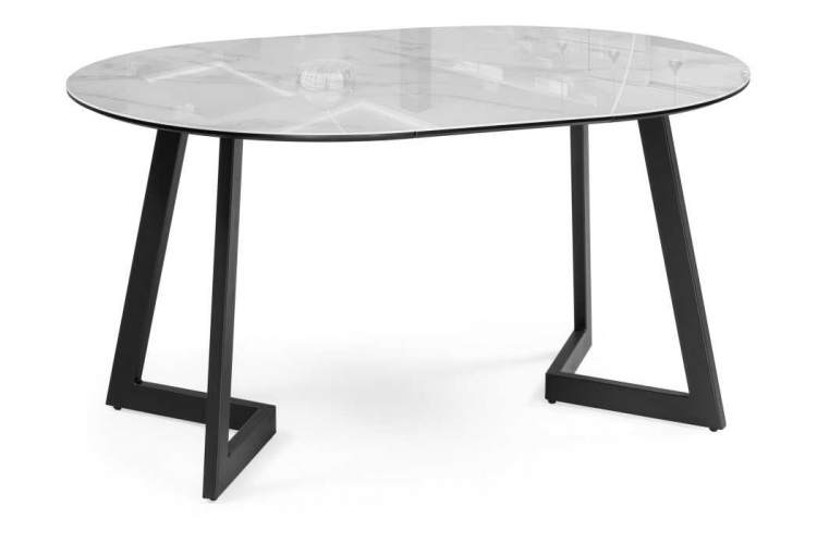 Стол стеклянный Алингсос 100(140)х100х76 белый мрамор / черный