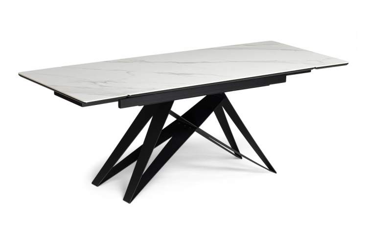 Керамический стол Блэкберн 160(220)х89 белый мрамор snow white / черный