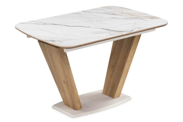Керамический стол Петир 120(160)х80х75 gilt white / дуб монтана