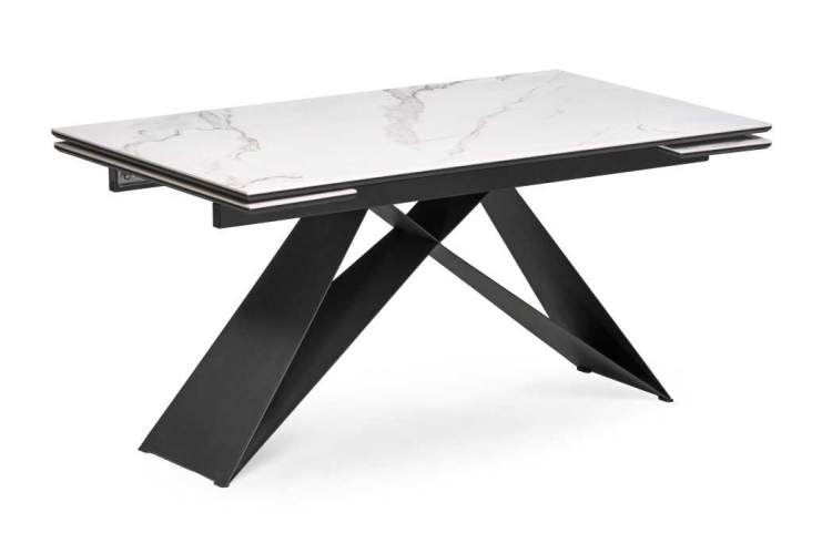 Керамический стол Ноттингем 160(220)х90х79 белый мрамор / черный