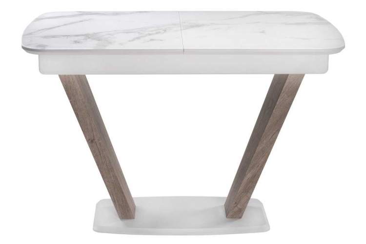 Стол стеклянный на тумбе Петир белая шагрень / дуб с пилением-2