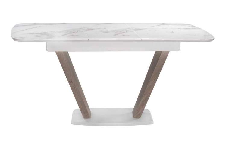 Стол стеклянный на тумбе Петир белая шагрень / дуб с пилением-3