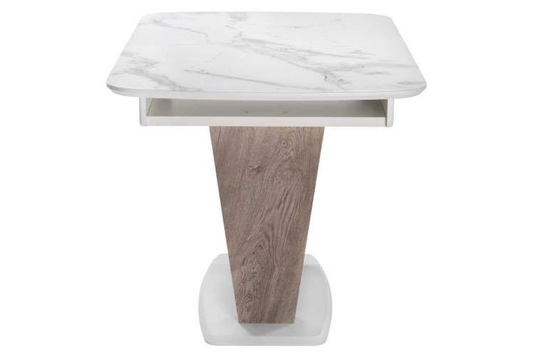 Стол стеклянный на тумбе Петир белая шагрень / дуб с пилением-4