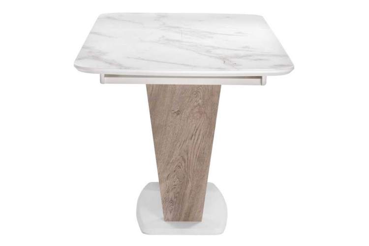 Стол стеклянный на тумбе Петир белая шагрень / дуб с пилением-5