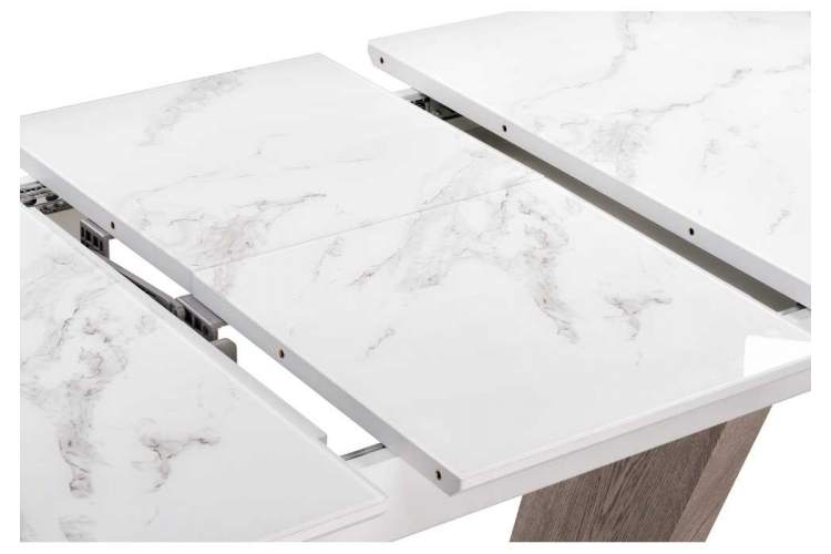 Стол стеклянный на тумбе Петир белая шагрень / дуб с пилением-7