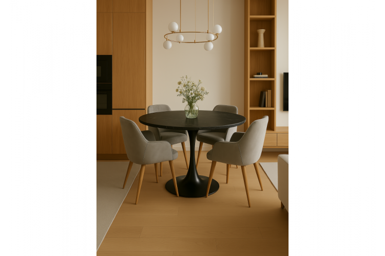 Стол деревянный Тулип 90х73 мрамор черный / черный-2