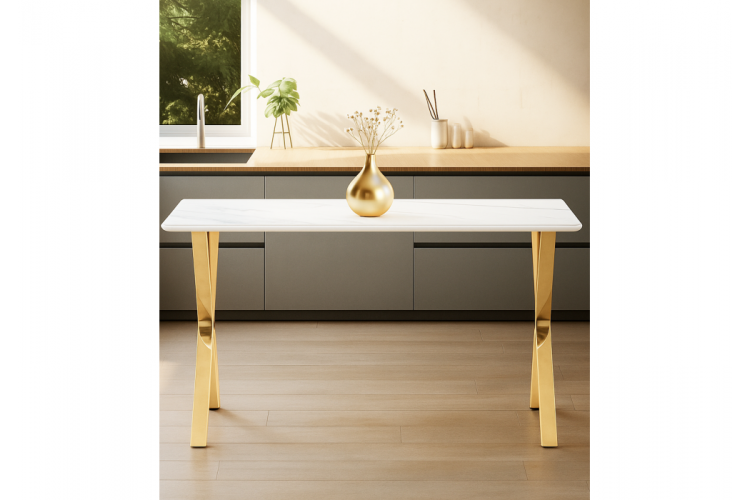 Керамический стол Селена 3 180х90х77 белый мрамор / золото-1