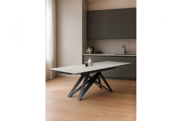 Керамический стол Блэкберн 160(220)х89 белый мрамор snow white / черный-1