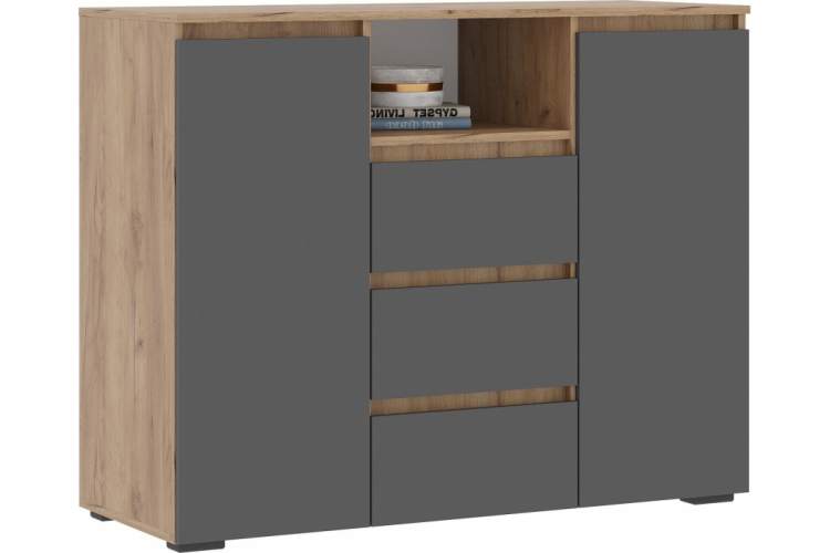 Комод Элла КМ 01 серый графит 0162 / дуб крафт золото