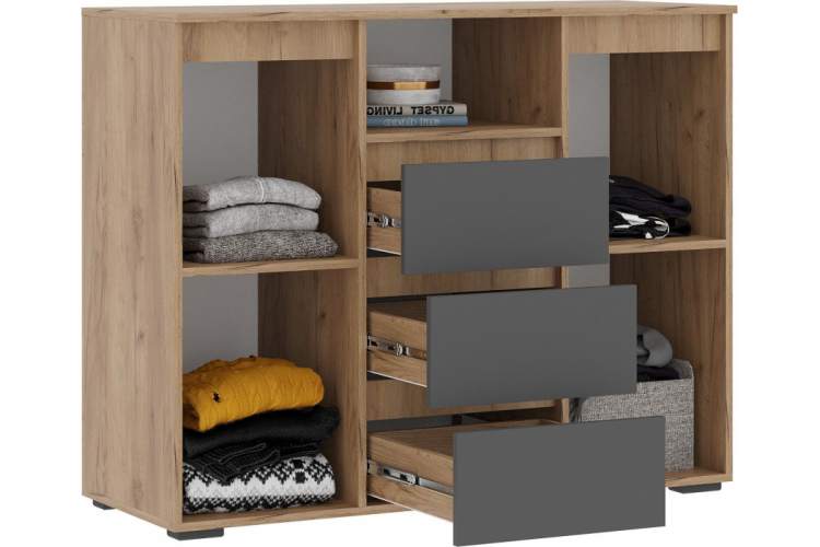 Комод Элла КМ 01 серый графит 0162 / дуб крафт золото-4