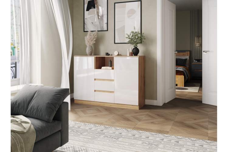 Комод Маллоу-2 дуб вотан / белый глянец