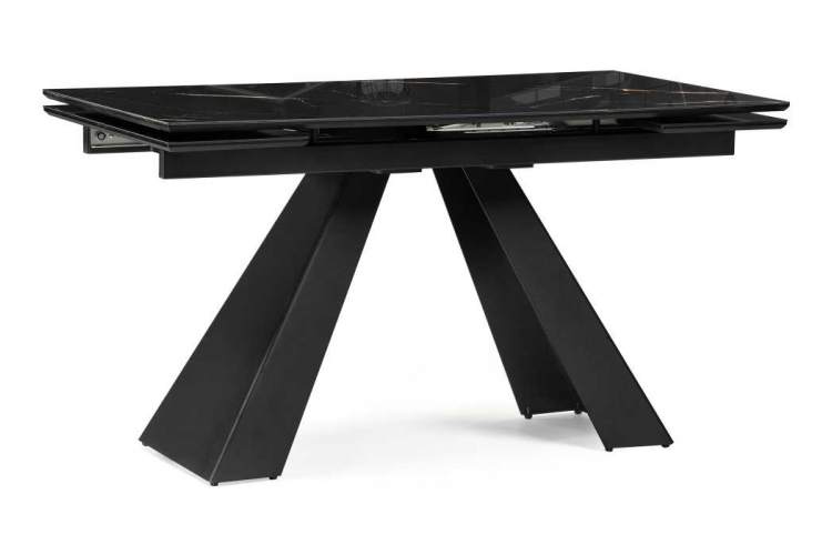 Стол стеклянный Торвальд 140(200)х80х77 обсидиан / черный