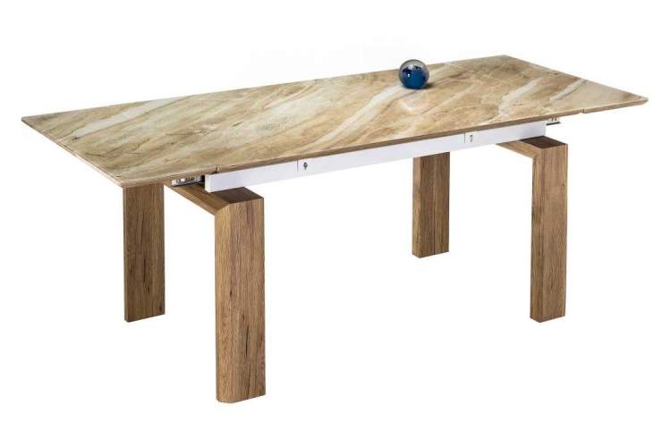 Стол стеклянный Давос бежевый мрамор / дуб монтана-1