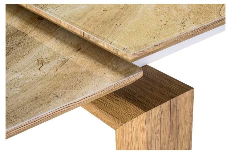 Стол стеклянный Давос бежевый мрамор / дуб монтана-7