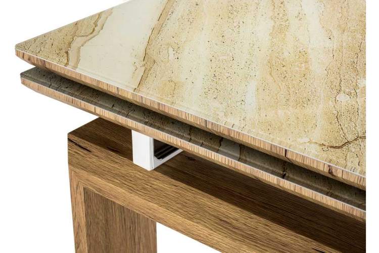 Стол стеклянный Давос бежевый мрамор / дуб монтана-9