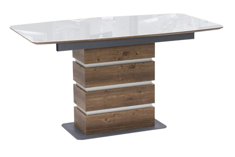 Стол стеклянный на тумбе Фернан белый / орех кантри