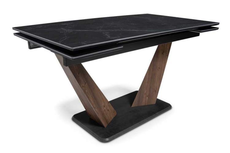 Керамический стол Кели 140(200)х80х76 черный мрамор / орех кантри / черный