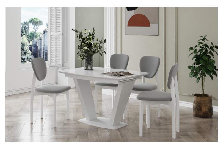 Стол стеклянный Петир 120(160)х80 ультра белый / белый / камень белый-1