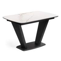 Керамический стол на тумбе Петир 120(160)х80х75 белый мрамор / графит / темный камень