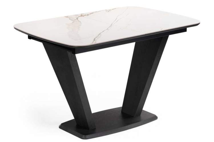 Керамический стол на тумбе Петир 120(160)х80х75 белый мрамор / графит / темный камень