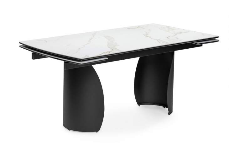 Керамический стол Готланд 160(220)х90х79 белый мрамор / черный