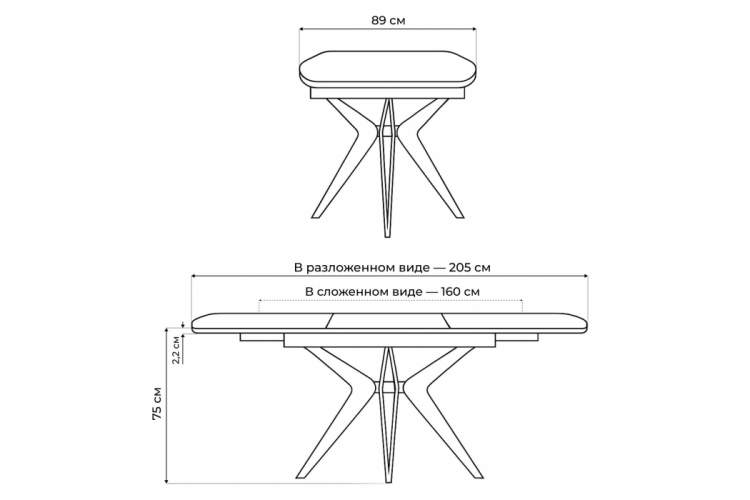 Керамический стол Риполь 160(205)х89 larka grey / черный-2