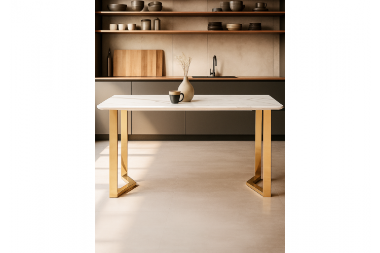 Керамический стол Селена 1 180х90х77 белый мрамор / золото-1