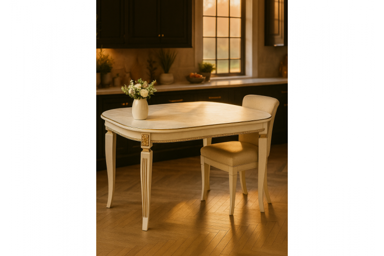 Стол деревянный Romeo молочный с золотой патиной-1