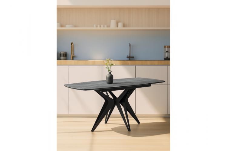 Керамический стол Риполь 160(205)х89 larka grey / черный-1