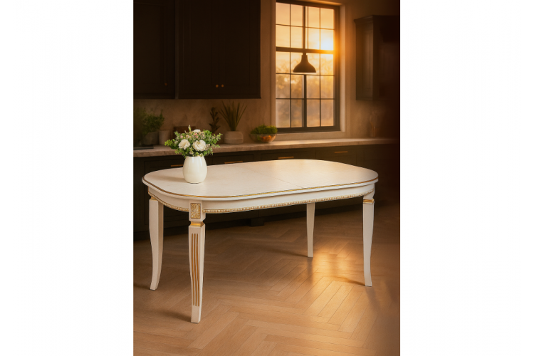 Стол деревянный Romeo молочный с золотой патиной-2