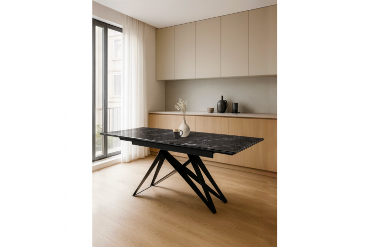 Стол стеклянный Блэкберн 140(200)х80 черный мрамор / черный-1