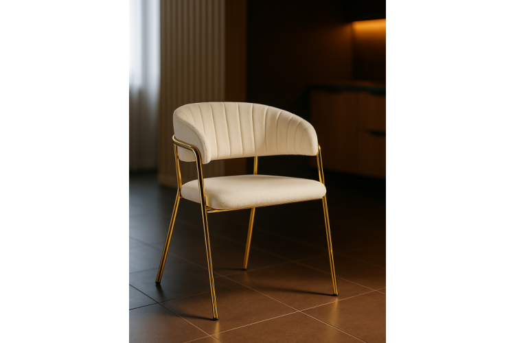 Стул на металлокаркасе Kamelia белый / ткань золотые ножки-1