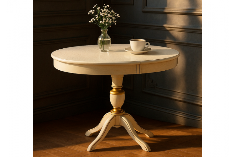 Стол деревянный Arno молочный с золотой патиной-1