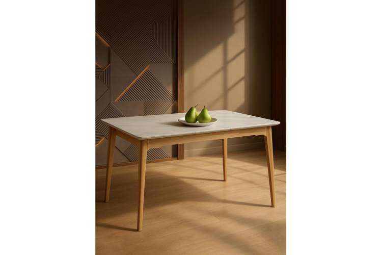 Керамический стол Halmar 140(180)x80 белый спеченный камень / светлое дерево-2